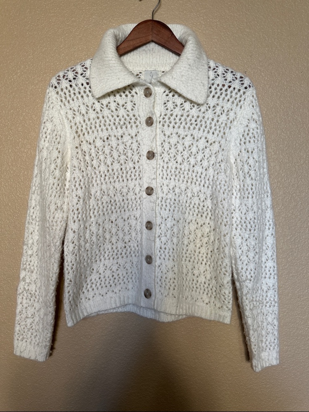 Joie White/Cream Crochet Button-Front Cardigan